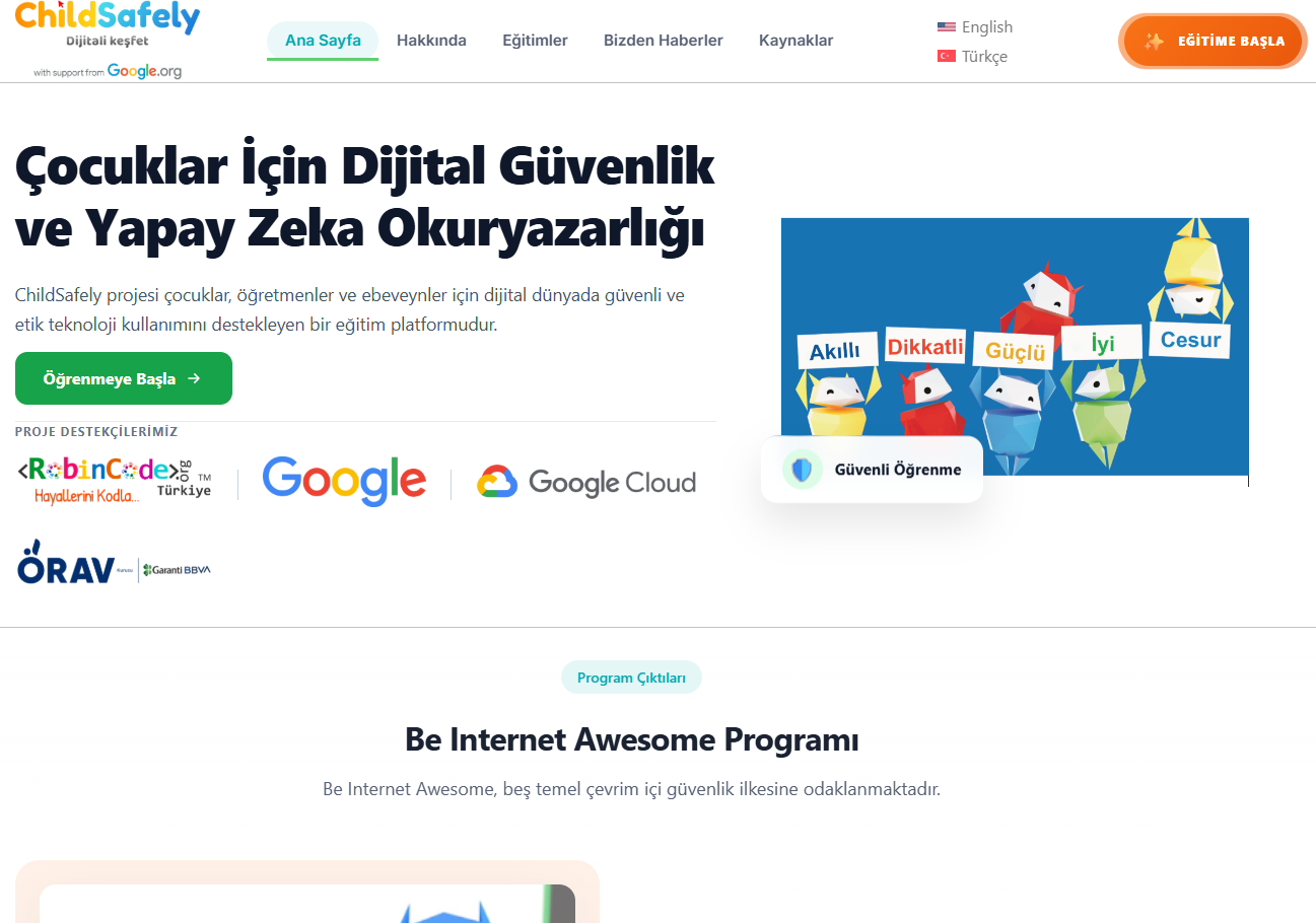 ChildSafely dijital güvenlik eğitim platformu